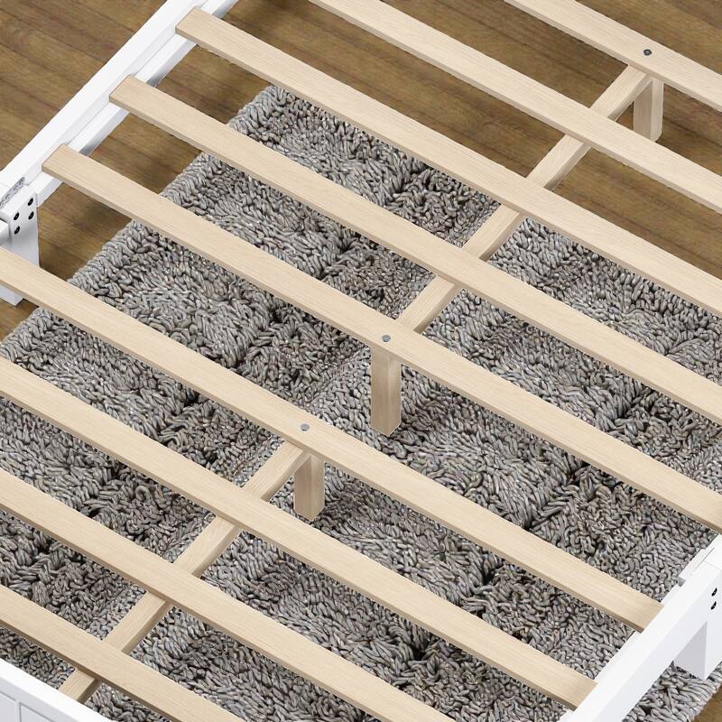 Full/Queen Wooden Platform Bed Frame with Wide Headboard, Slat Support, Vintage Style, No Box Spring Needed