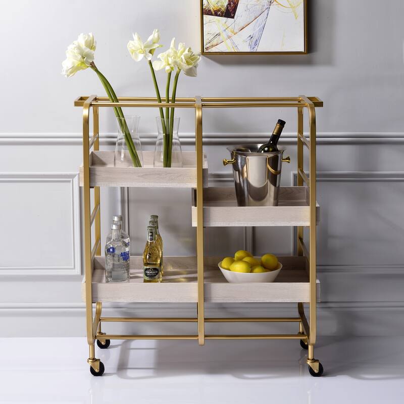 Serving cart with 3 Adjustable Trays