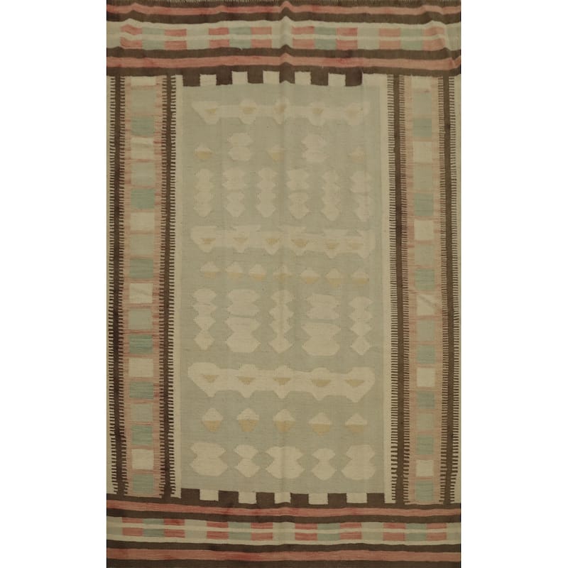 Hand Woven Oriental 100% Wool Carpet Southwestern Tribal Green Kilim Area Rug - 6' 9'' X 4' 11''
