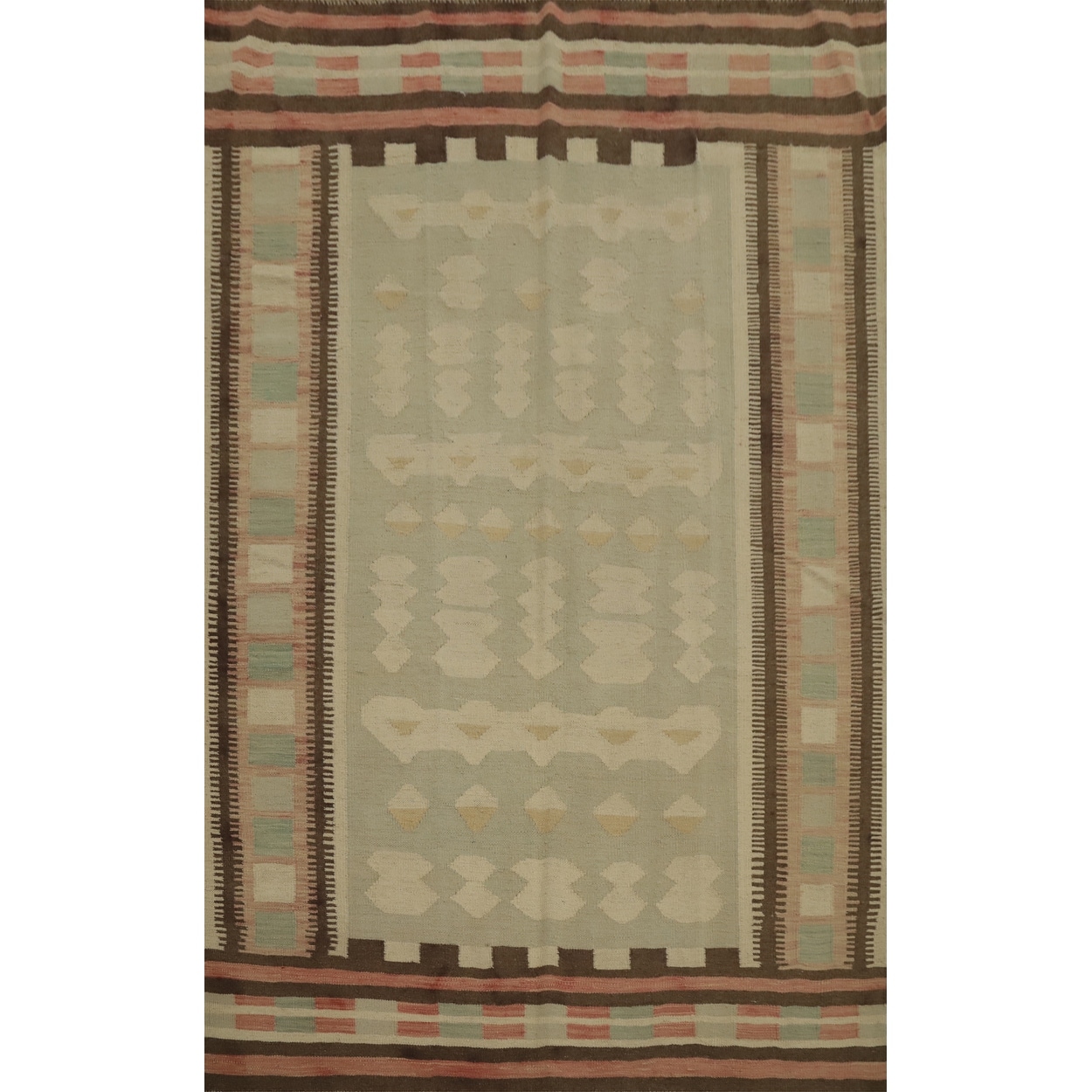 Hand Woven Oriental 100% Wool Carpet Southwestern Tribal Green Kilim Area Rug - 6' 9'' X 4' 11''
