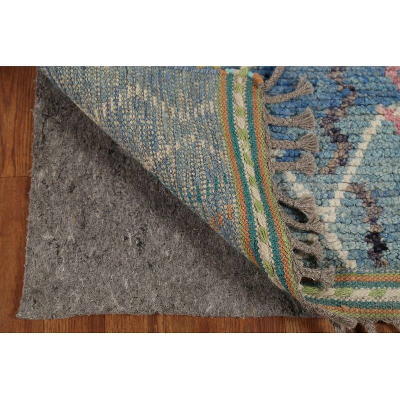 Contemporary Blue Moroccan Runner Rug Hand-Knotted Wool Carpet - 2'10"x 16'1"