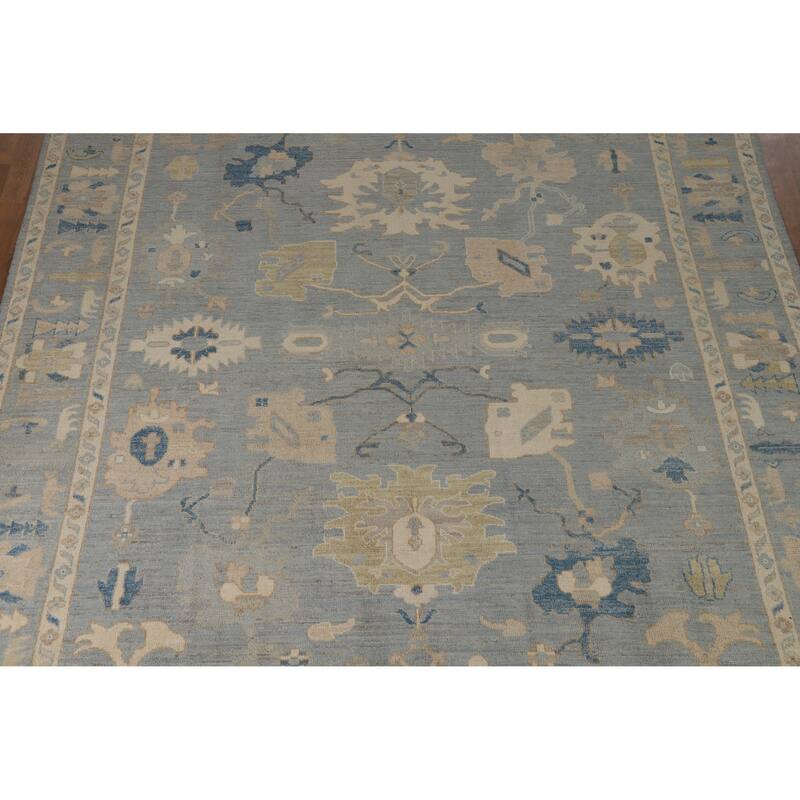 Hand Knotted Oriental 100% Wool Carpet Transitional All-Over Navy Blue & Blues Oushak Area Rug - 9' 11'' X 8' 6''