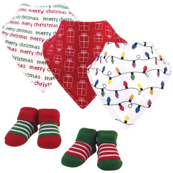 slide 1 of 1, Hudson Baby Infant Cotton Bib and Sock Set 5pk, Christmas Lights, One Size - Christmas Lights - One Size