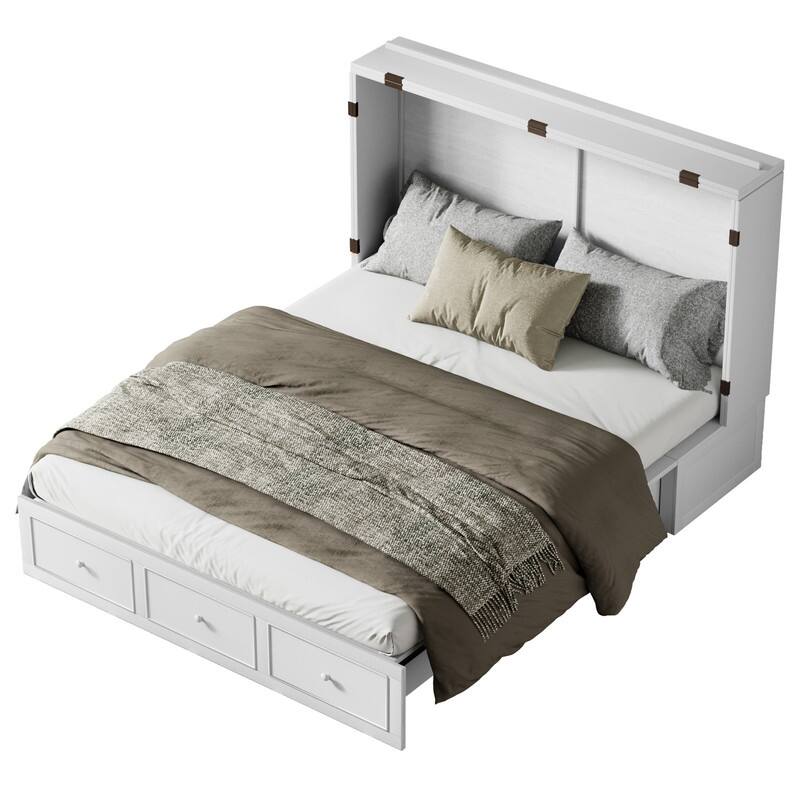 Mixoy Murphy Bed with Foldable Mattress,Modern Cube Cabinet Bed with Storage Drawer & USB Charging Station