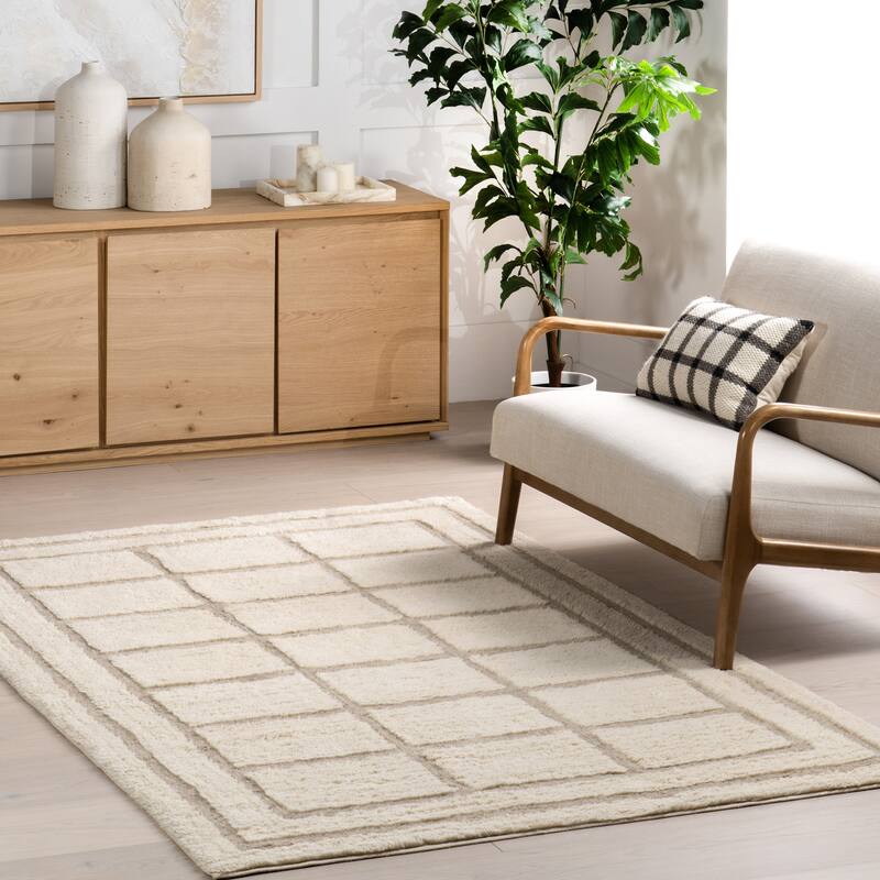 Nuloom Brynne Geometric Blocks Wool Machine Washable Area Rug - 5' x 8' - Ivory