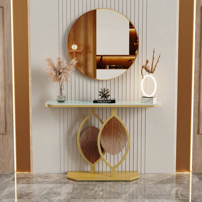 Narrow Console Table with Multicolored Rock Plate Top - 47.1 x 11.7 x 30.7inch