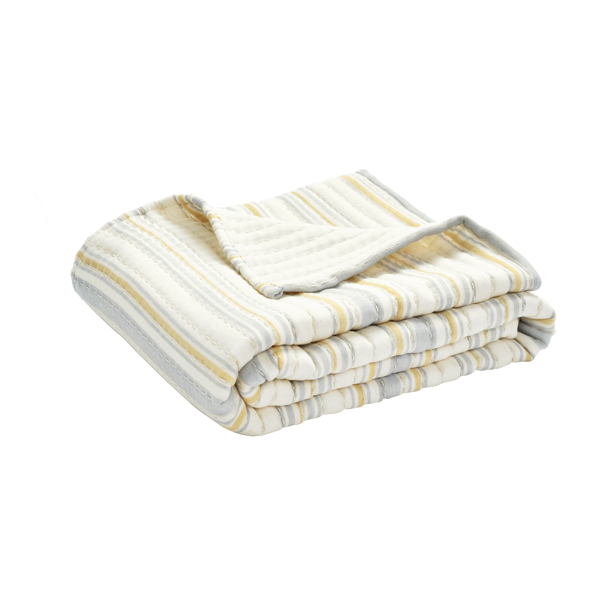Lush Decor Solange Stripe Kantha Pick Stitch Yarn Dyed Cotton Woven Throw Blanket - Thumbnail 3