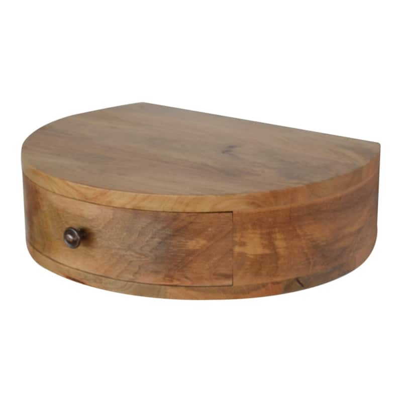 HomeRoots 16" Brown Solid Wood Round One Drawer Floating Nightstand