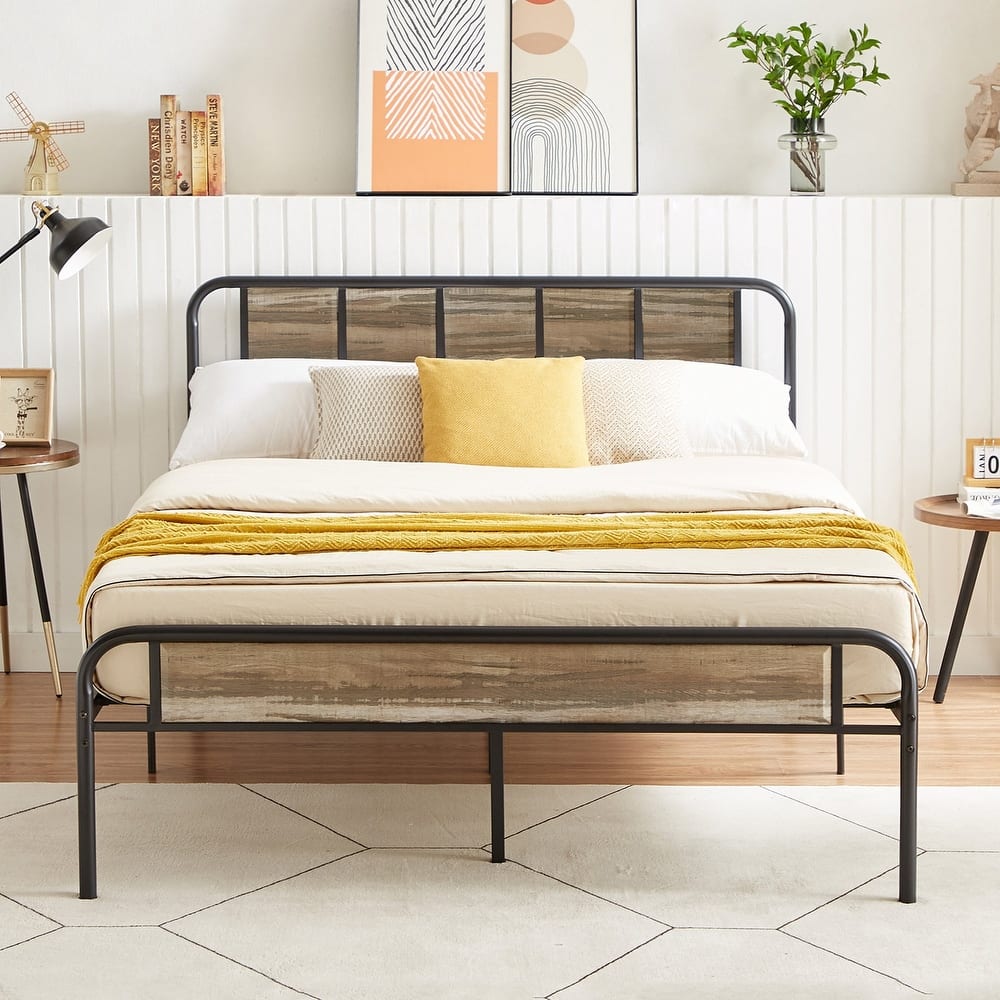 VECELO Platform Bed Frame with Wood Headboard,Twin/Full/Queen Size Bed