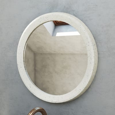 Ambia Terrazzo Framed Round Mirror in White