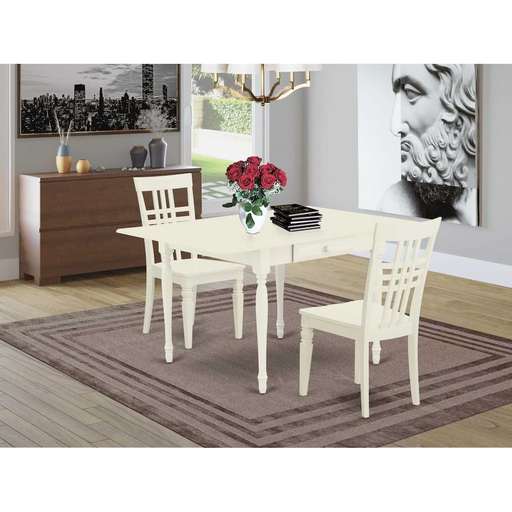 HomeStock 3-Pc Linen White Finish Solid Wood Top with Dropleaf Dining Table Set