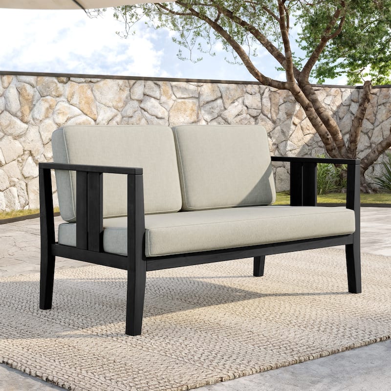 Outdoor Patio Wood Loveseat with Cushion