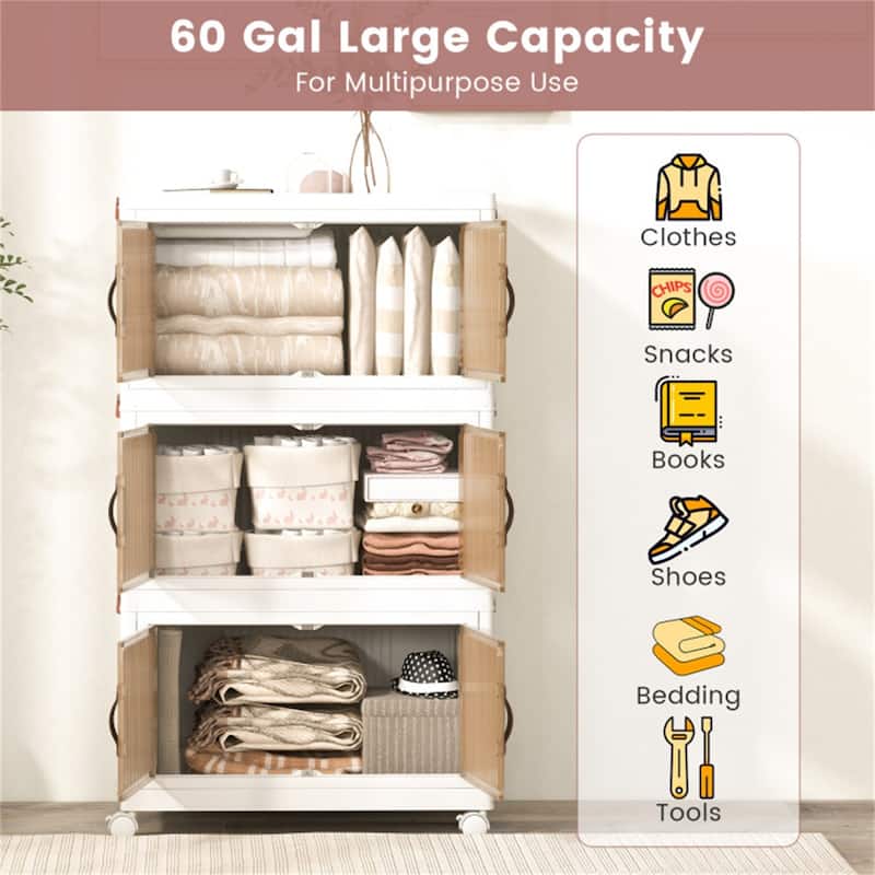 Stackable Storage Boxes Bins with Lockable Casters 25.5" x 16" x 43.5" - Multi