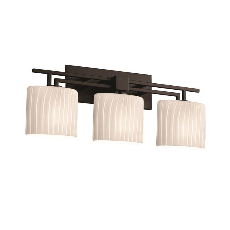 Justice Design Fusion Aero 3-light Matte Black Bath Bar, Ribbon Oval Shade - Matte Black, Opal