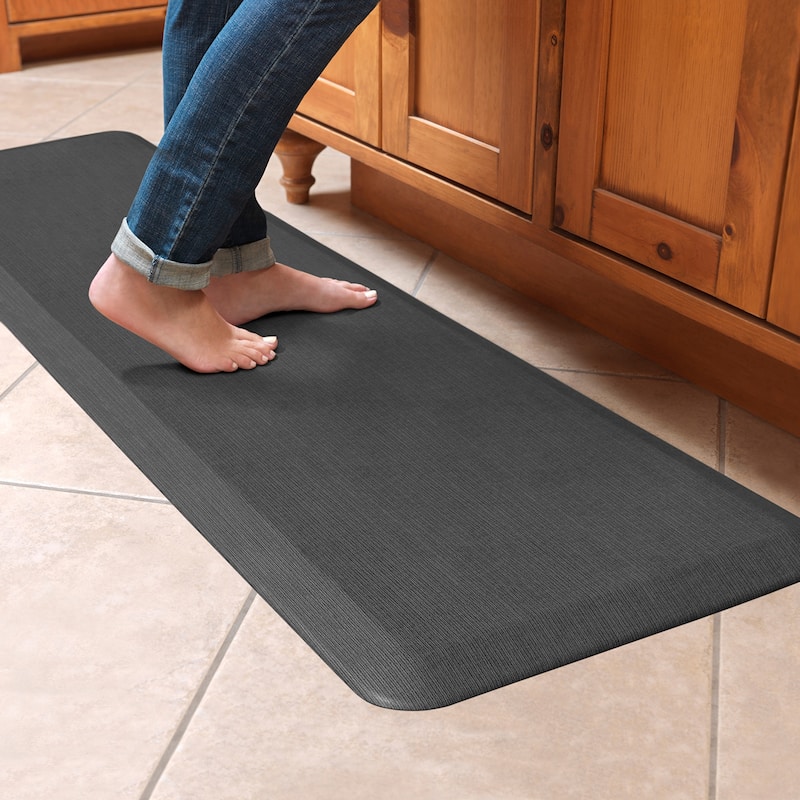 Designer Comfort Grasscloth Anti-fatigue Kitchen Mat - 1'8" x 6' runner - charcoal
