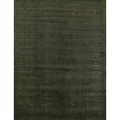 Green Gabbeh Indian Area Rug Handmade Tribal Wool Carpet - 9'9" x 11'5"