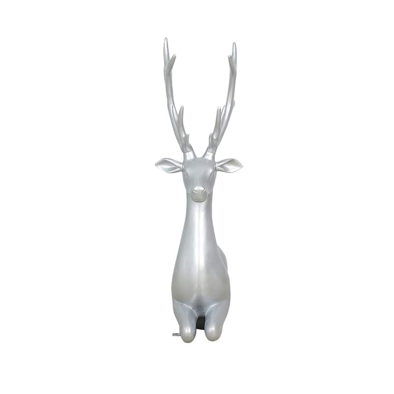 Commercial Sitting Reindeer Fiberglass Outdoor Christmas Decoration - 54" - Silver