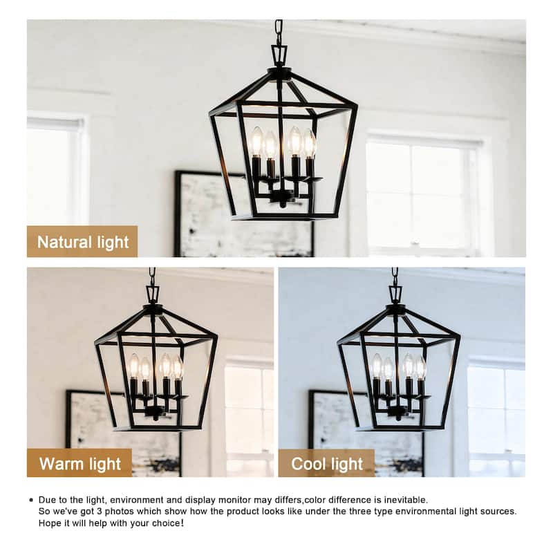 4-Light Metal Open Cage Lantern Chandelier - 12"x12"x18"