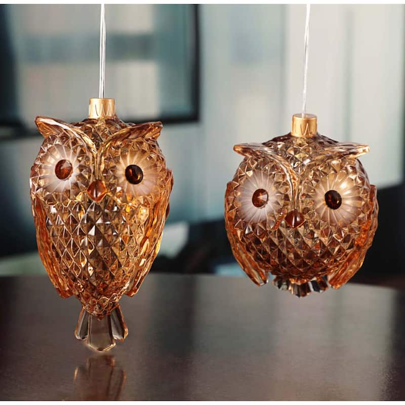 Diamond Cut Owl Christmas Ornaments - 4.5" - Amber - 4ct