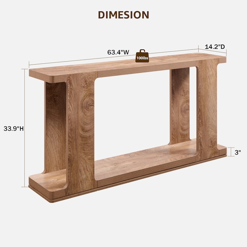 Modern 63" Entryway Console Table, Long Sofa Table with Curved Edge