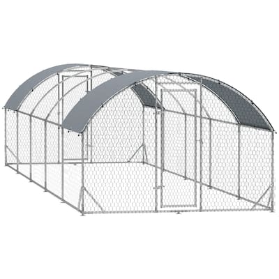 PawHut Large Chicken Coop Metal Chicken Run with Waterproof and Anti-UV Cover, Dome Shaped Walk in Fence Cage Hen House