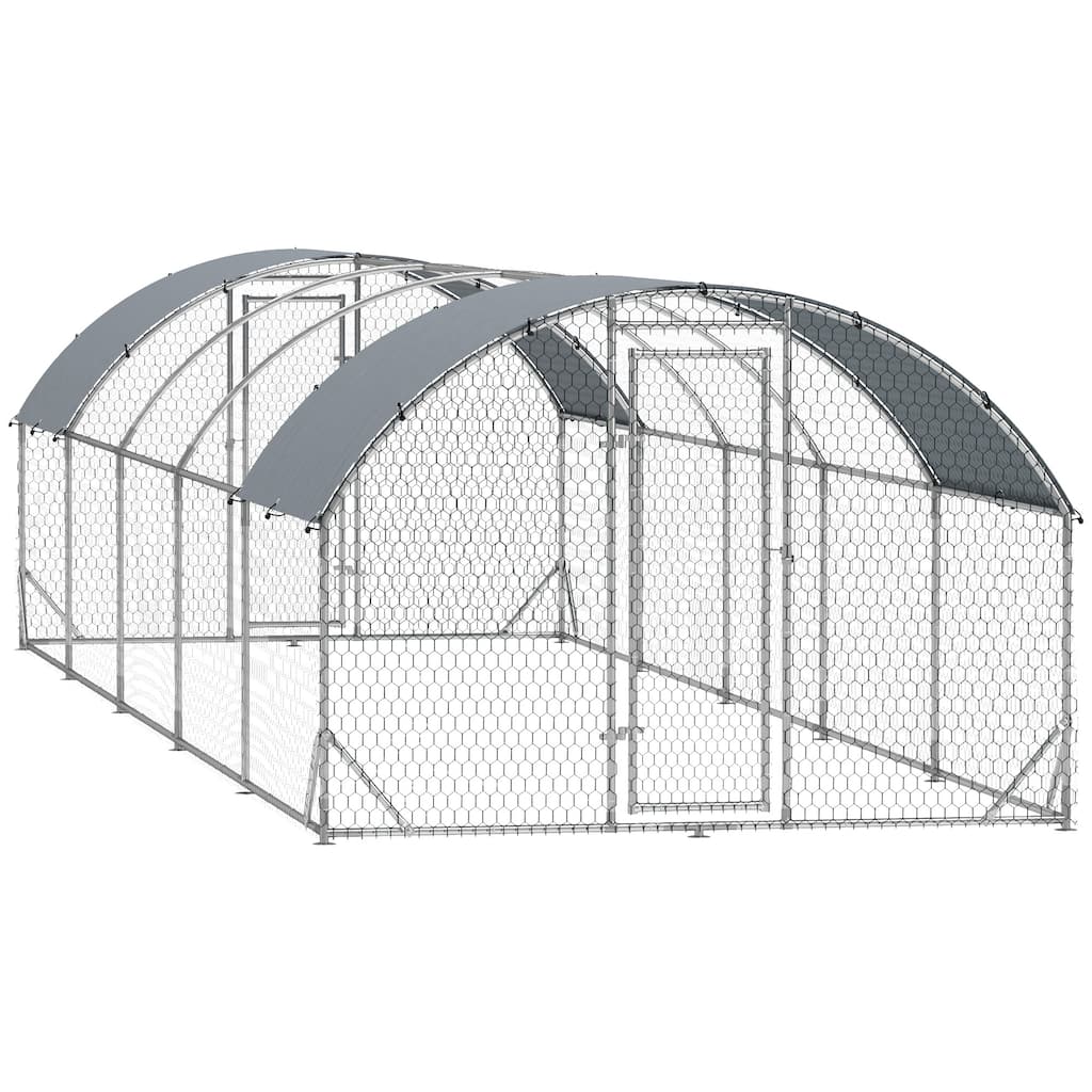 PawHut Large Chicken Coop Metal Chicken Run with Waterproof and Anti-UV Cover, Dome Shaped Walk in Fence Cage Hen House