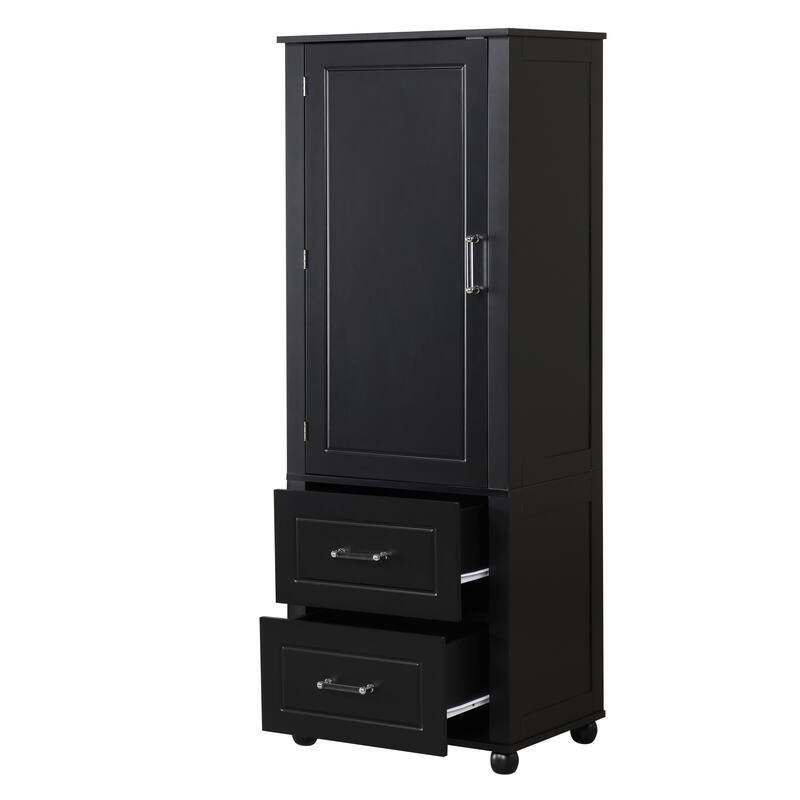 Tall Bathroom Storage Cabinet, Freestanding Storage Cabinet With Two Drawers And Adjustable Shelf, Mdf Board With Painted Finish