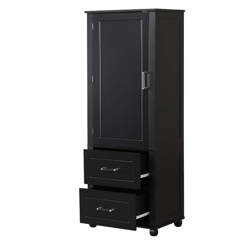 Tall Bathroom Storage Cabinet, Freestanding Storage Cabinet with Two Drawers and Adjustable Shelf, MDF Board with Painted Finish