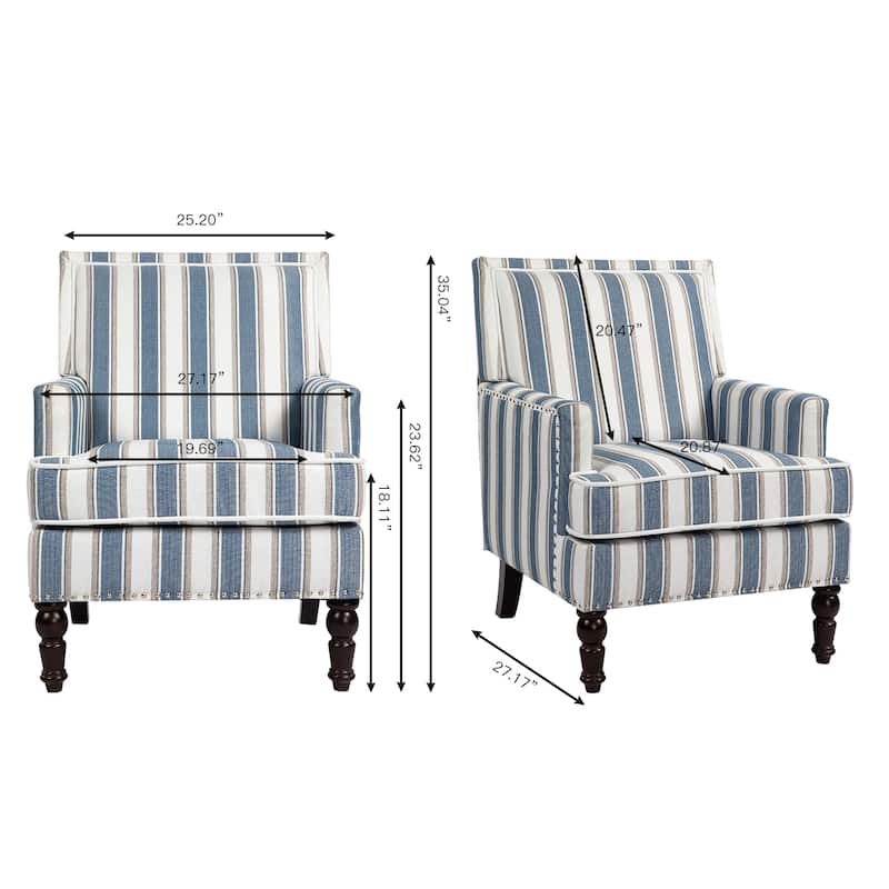 Modern Upholstered Striped Accent Chairs with Arms and High Back