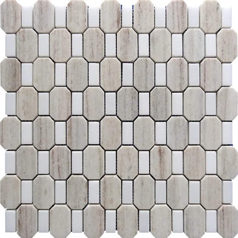Apollo tile 12 x 13 Mirage Polished Crystal Sand, Thassoss White Polished Marble Tile (5.59 sq ft/case) - 5 Pack