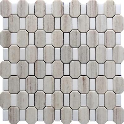Apollo tile 12 x 13 Mirage Polished Crystal Sand, Thassoss White Polished Marble Tile (5.59 sq ft/case) - 5 Pack