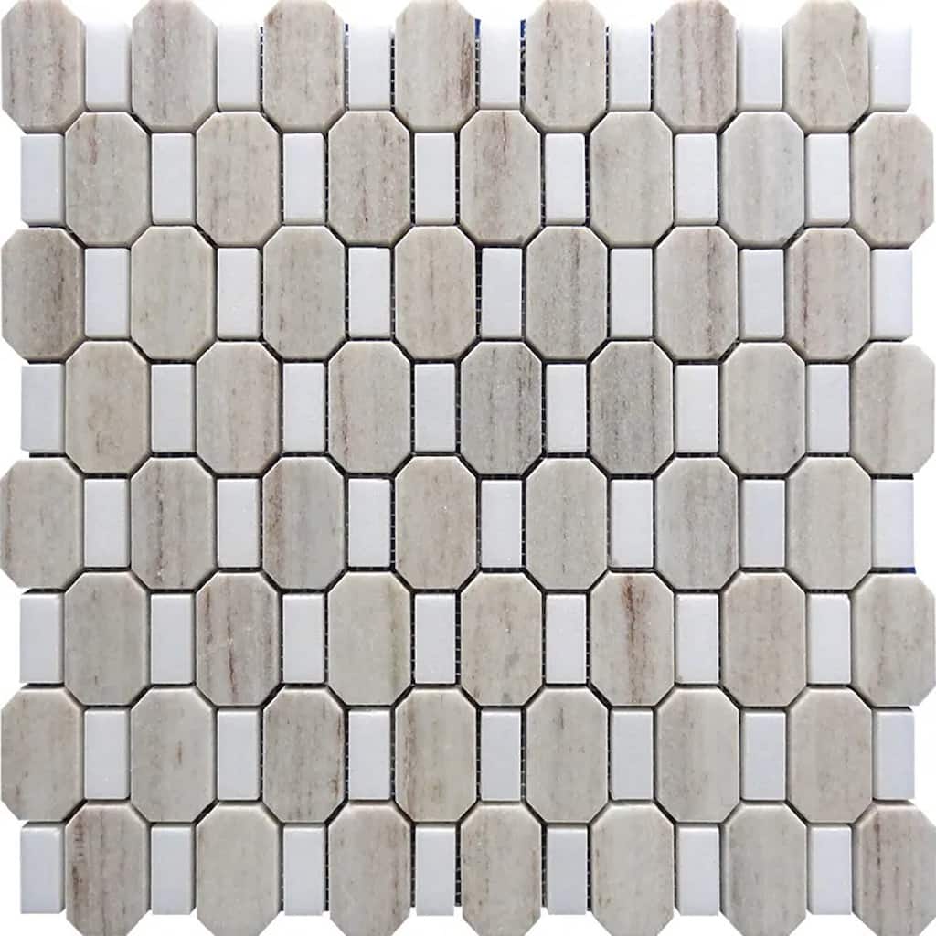 Apollo tile 12 x 13 Mirage Polished Crystal Sand, Thassoss White Polished Marble Tile (5.59 sq ft/case) - 5 Pack