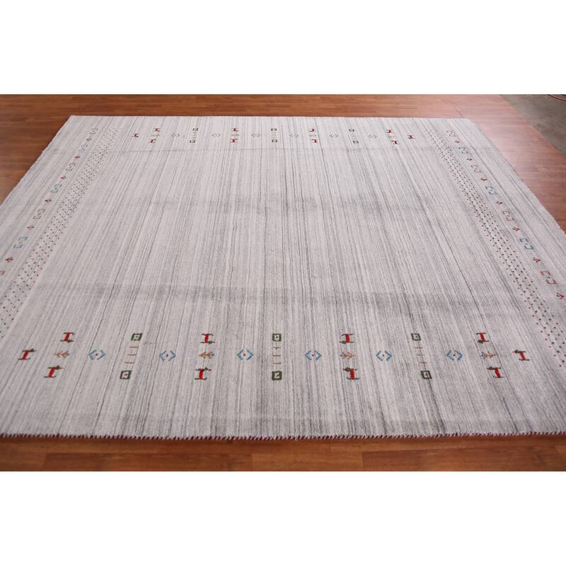 Hand Knotted Oriental 100% Wool Carpet Tribal Animal Pictorial Greys & Charcoal Gabbeh Area Rug - 9' 10'' X 7' 10''