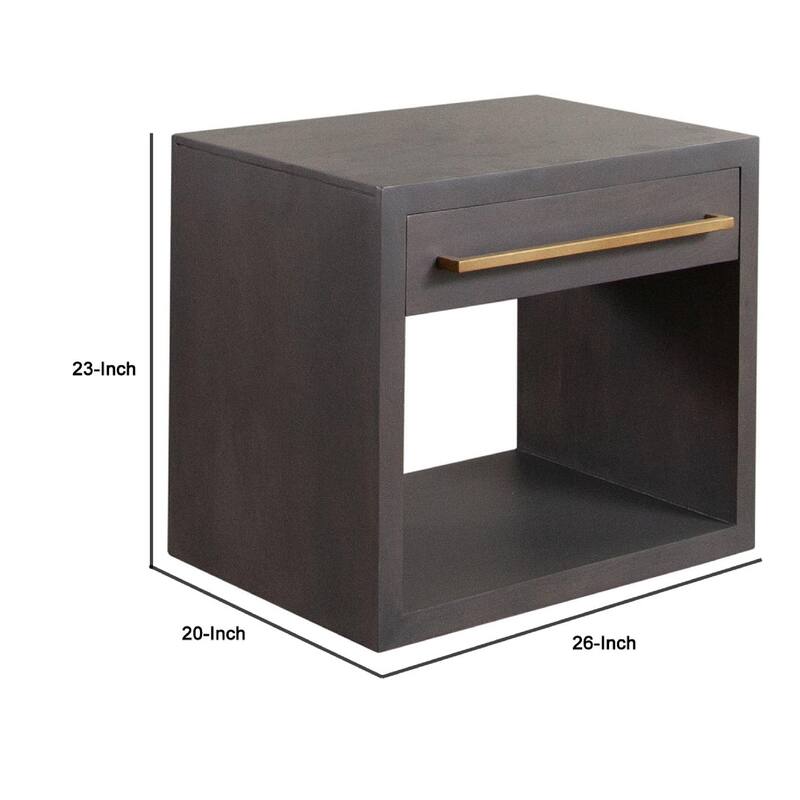 Ceny Side End Table, 1 Drawer, Gray Oak Solid Mango Wood, 26 Inch