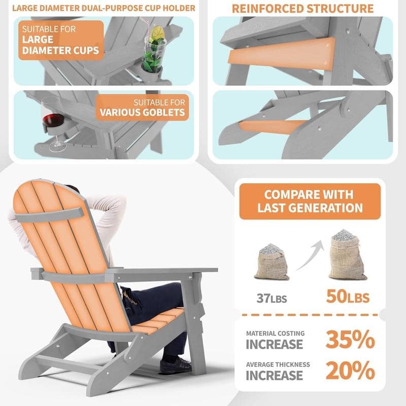 WINSOON All Weather HIPS Outdoor Folding Adirondack Chairs Outdoor Chairs Set of 4