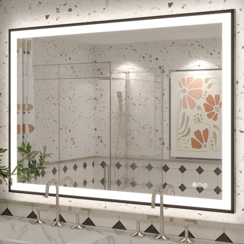 Extra Large Black Frame LED Bathroom Vanity Mirror with 3 Years Warranty and UL Certified - 51x36