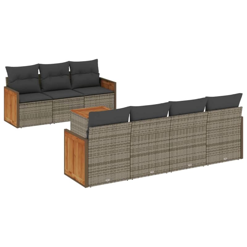 vidaXL Patio Sofa Set with Cushions Outdoor Furniture 8 Piece Poly Rattan - 21.7 x 21.7 x 14.6