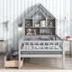 preview thumbnail 3 of 16, Pine Wood Twin Bed with House-Shaped Headboard, Fence Guardrails, and Drawers