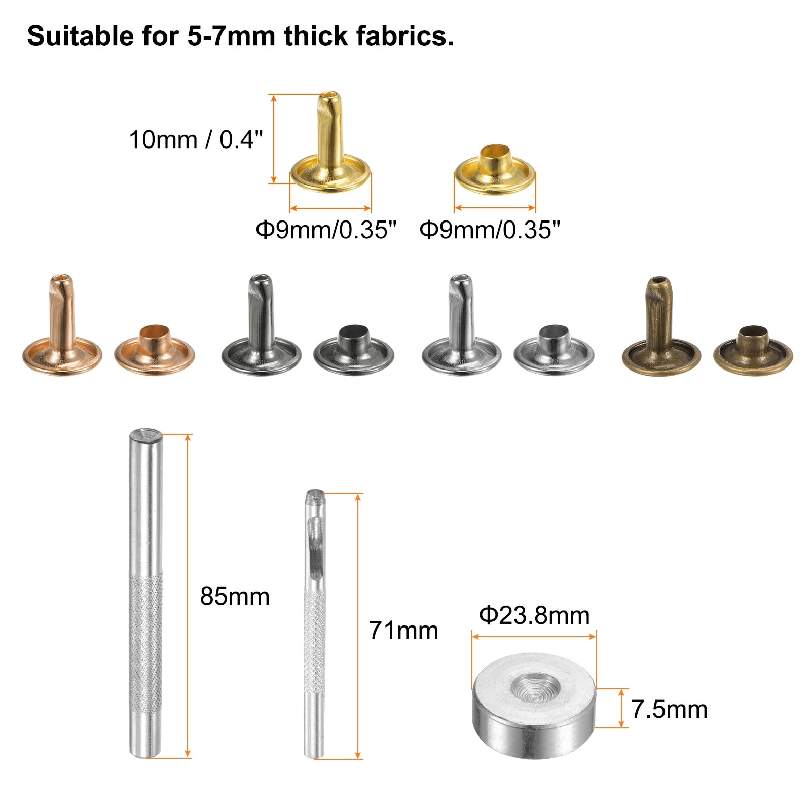 Leather Rivets Metal with Setter Tools - Multi Colors