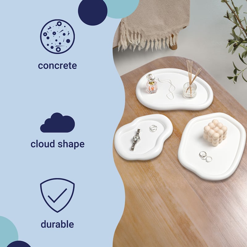 Grace Contemporary Concrete Decorative Cloud Jewelry Trays (Set of 3)