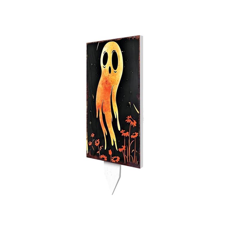 HomeRoots 10" Black And Orange Halloween Pumpkin Solid Wood Garden Stake