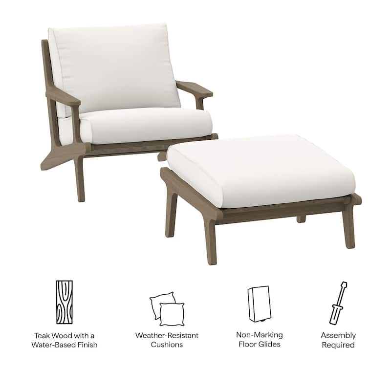 Saratoga Outdoor Patio Teak Wood Chair and Ottoman Set