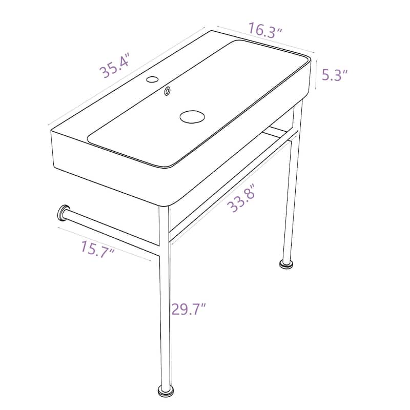 Dornberg 35" Bathroom Ceramic Console Sink White Basin and Legs with Overflow