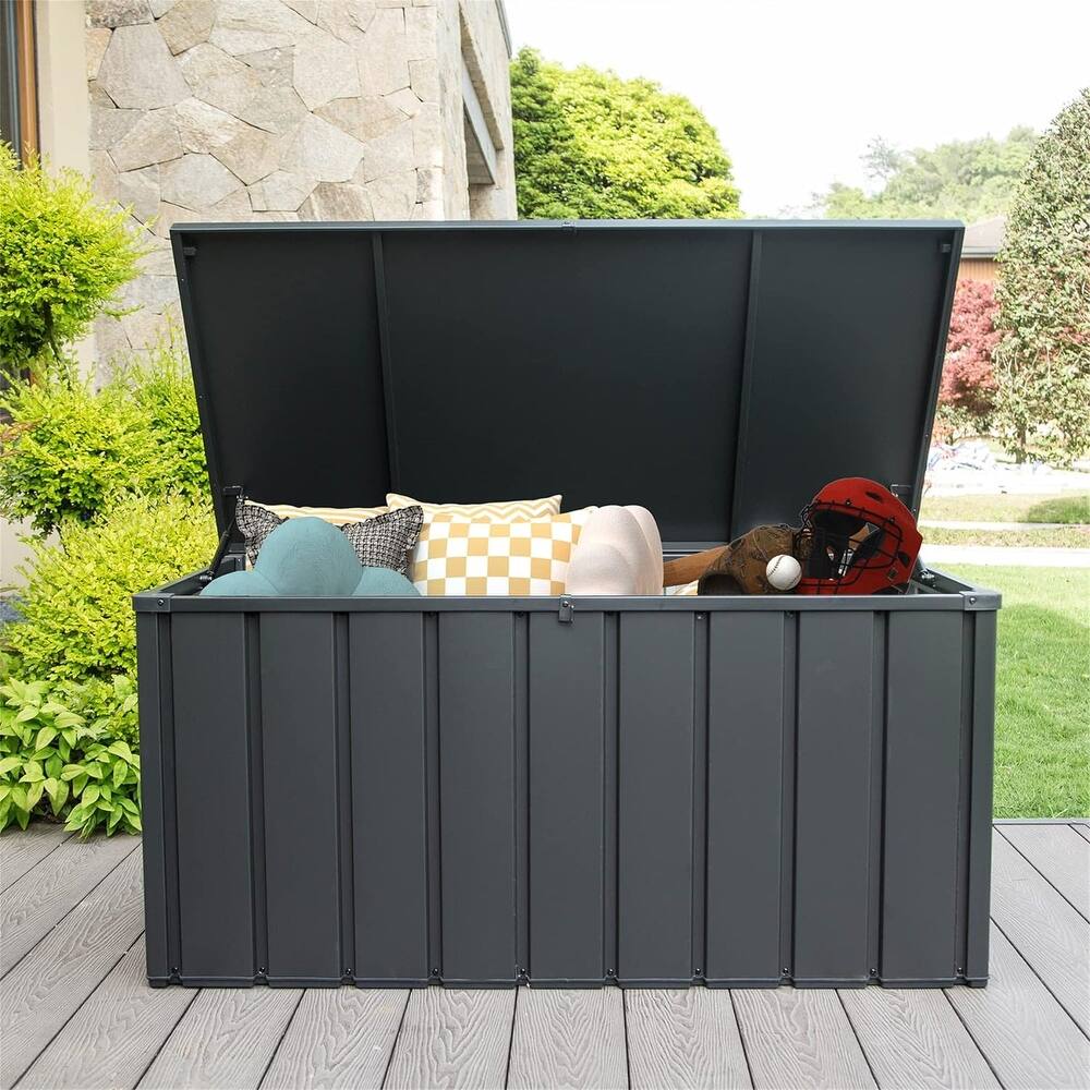 100-200 Gallon Dark Grey Steel Outdoor Storage Deck Box Large Patio Storage Box