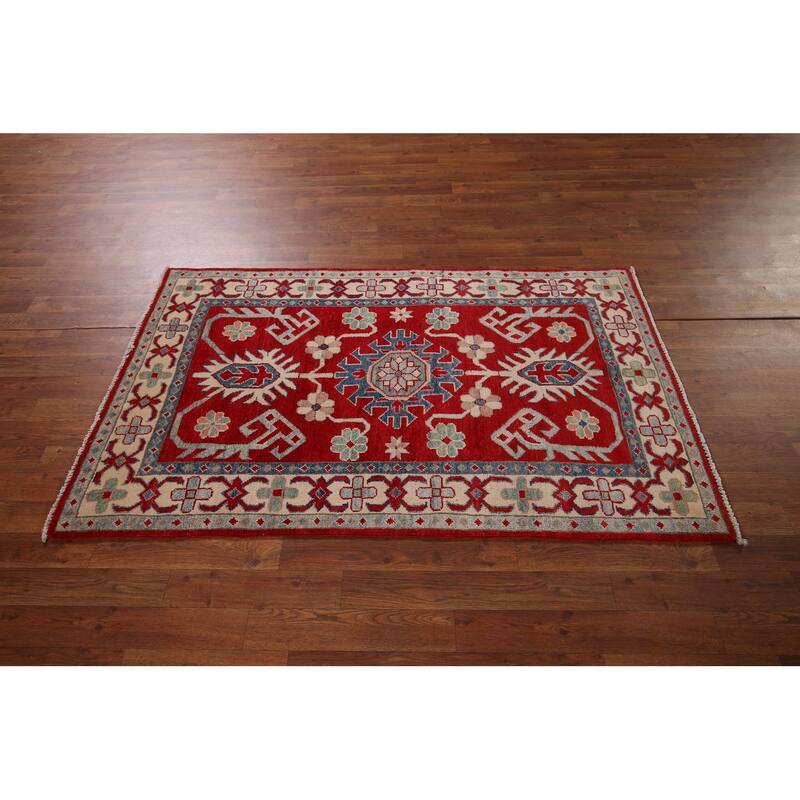 Red Kazak Oriental Foyer Rug Handmade Wool Carpet - 3'3" x 5'5"