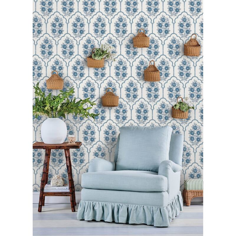 Society Social Floral Bazaar Delft Blue Peel and Stick Wallpaper