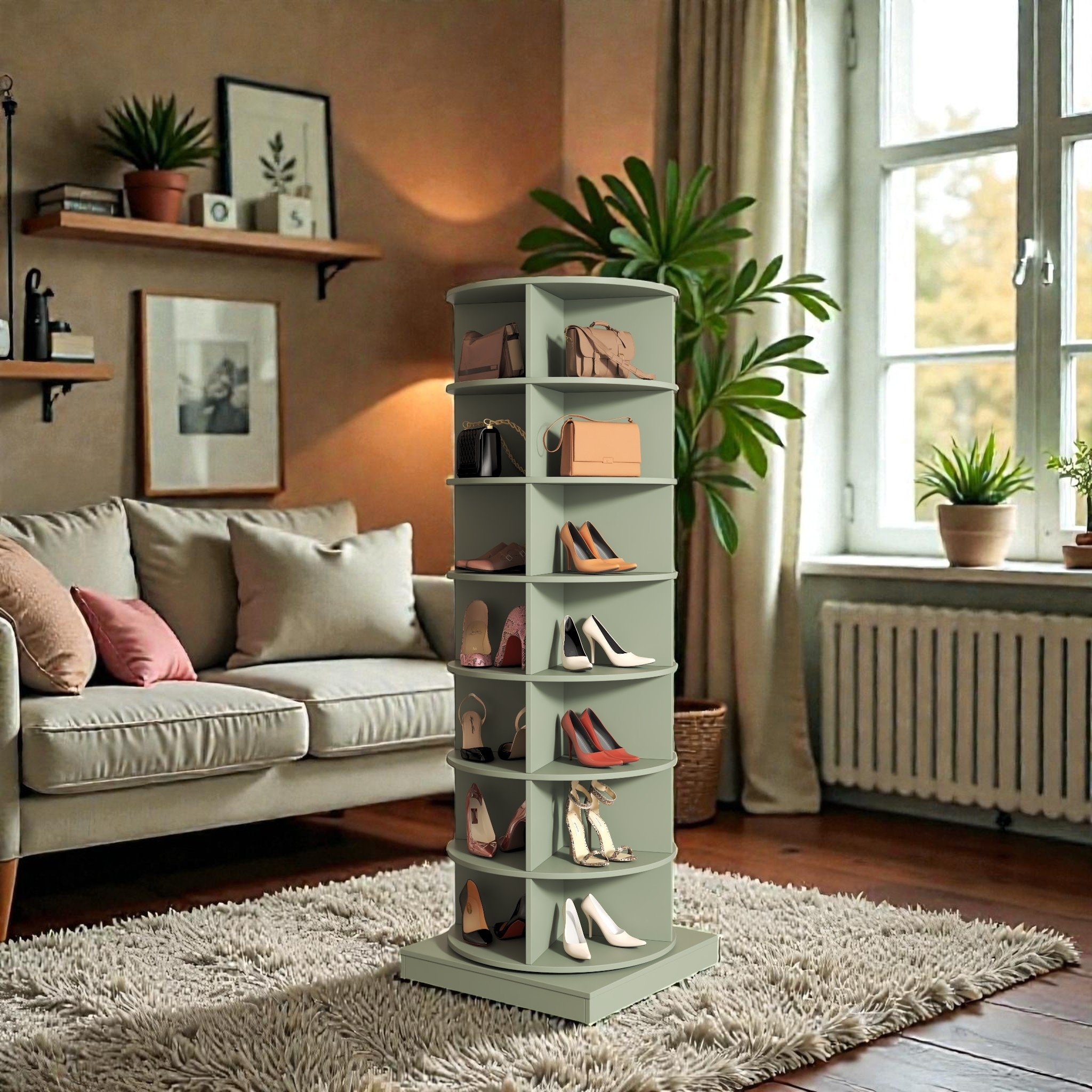 360 Degree Rotating Shoe Cabinet With 7 Layers Round Freestanding Shoe Storage Organizer Space Saving Design