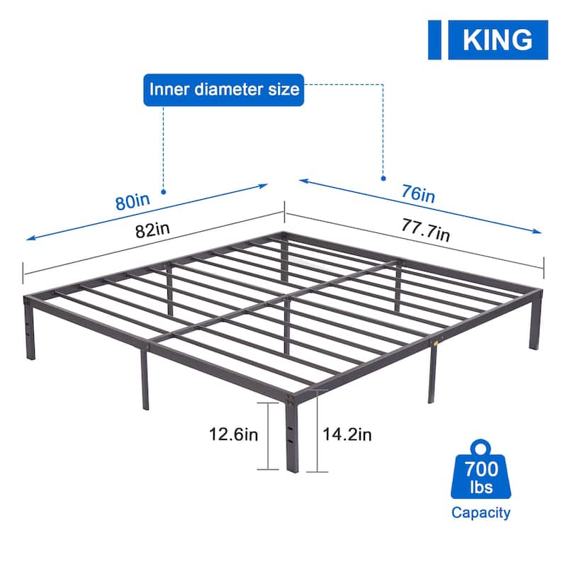 Javlergo 14/16/18 Inch Metal Platform Bed Frame, Heavy Duty Slat Support /No Box Spring Needed - 14"H - King