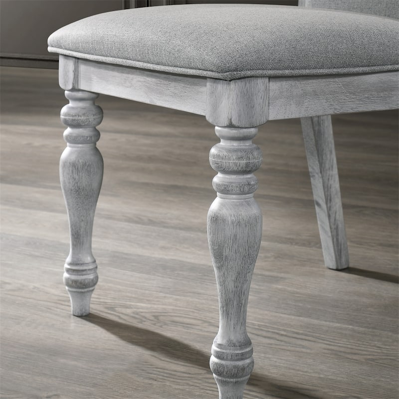 Upholstered Turned Leg Dining Chairs, Set of 2, Rustic White