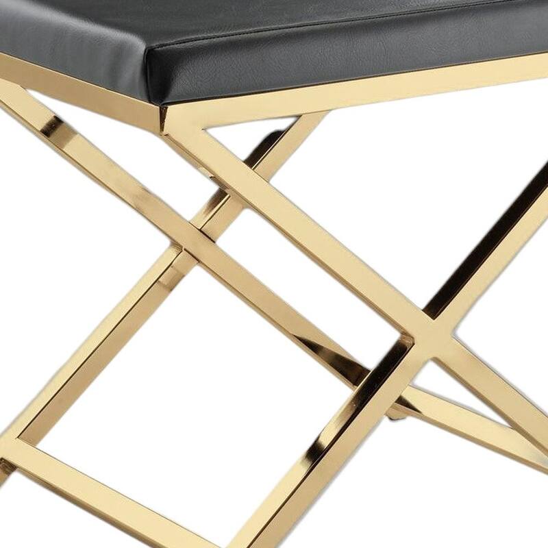 HomeRoots 21" Charcoal and Gold Faux Leather Vanity Chair - 20.7 in. x 18.3 in. x 14.37 in.